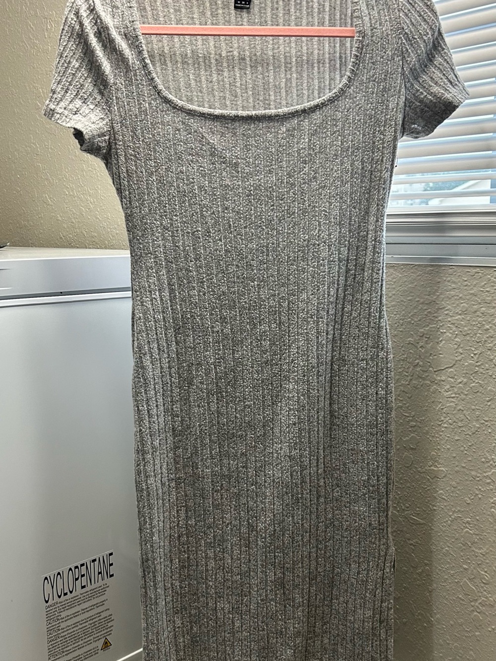 SHEIN Gray Ribbed Scoop-Neck Midi Dress